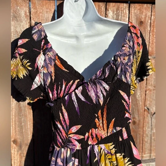 City Chic Skye Off Shoulder Print Maxi Dress - black size 14 - Picture 11 of 14